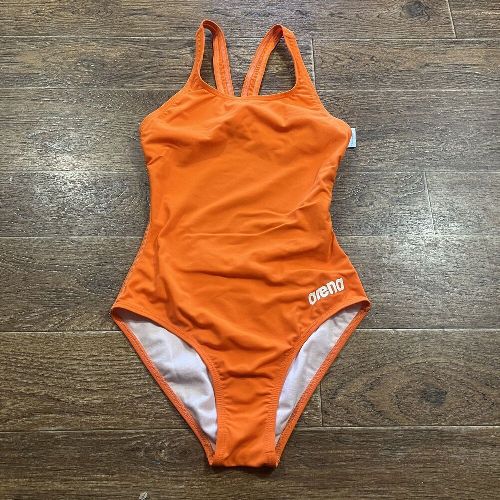 Arena One Piece Swimsuit Size 30 Orange Racing Training High Cut Racer Back